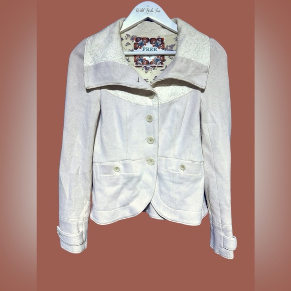 Y2K Free People Cream Knit and Lace Jacket FP Size 2 US Small - Picture 1 of 14